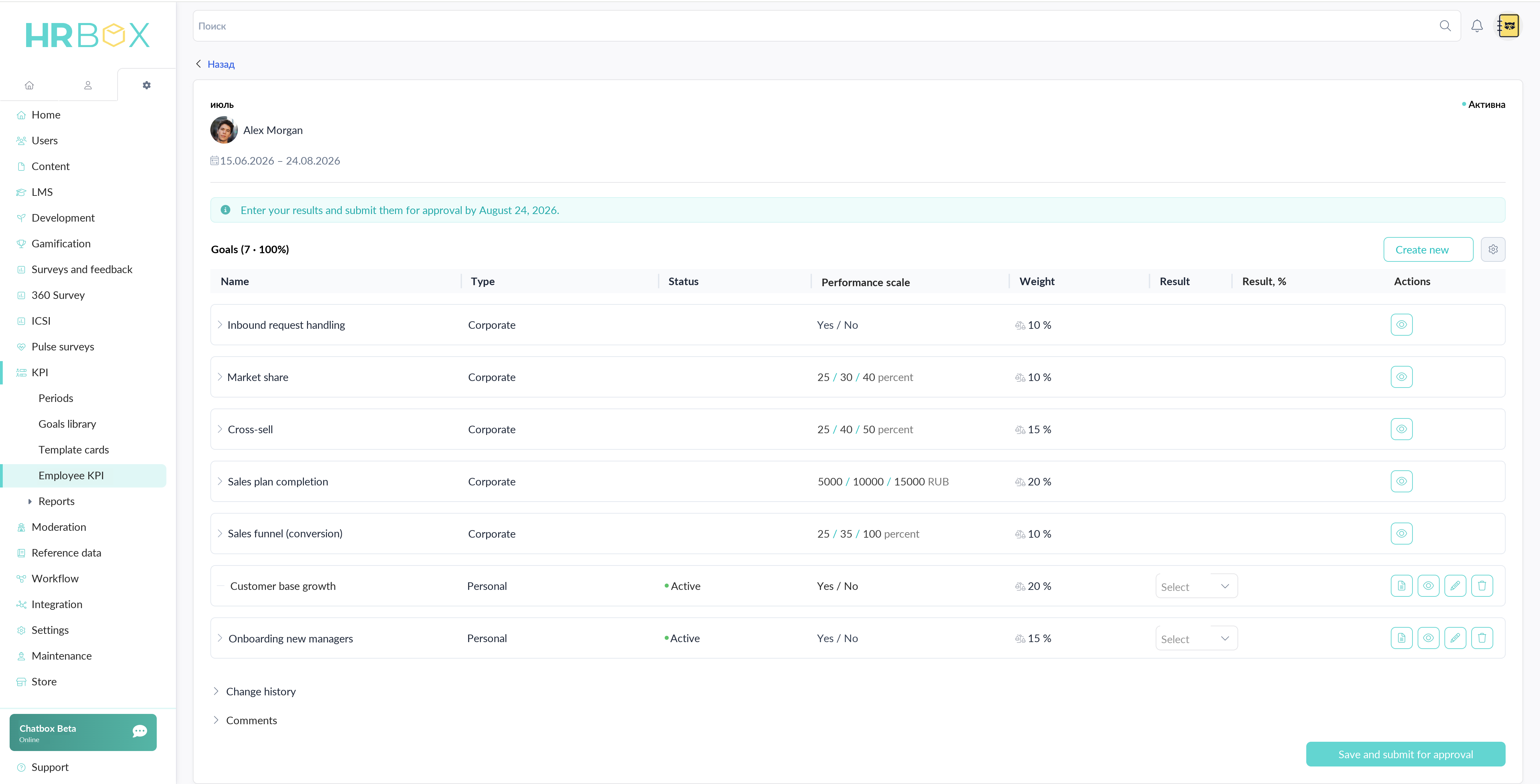 Current KPI card in local HRBOX